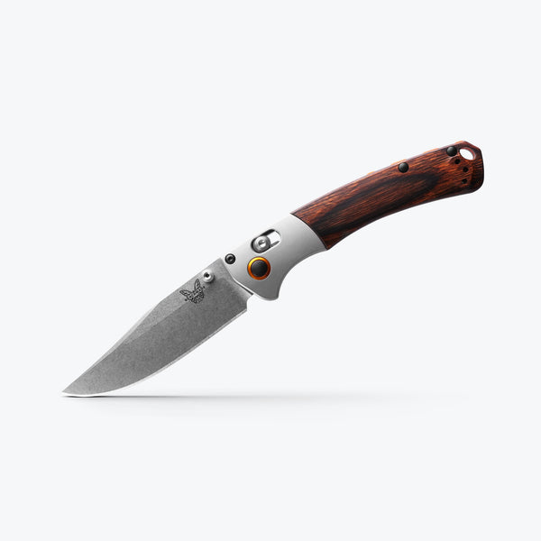 Benchmade Mini Crooked River | Gray Aluminum & Wood | Clip-point Stonewash CPM-S30V