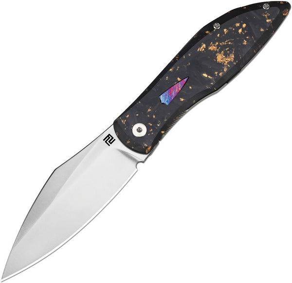 Artisan Weyden Framelock Gold Flake Carbon Fiber w Gray Titanium Back Satin S90V