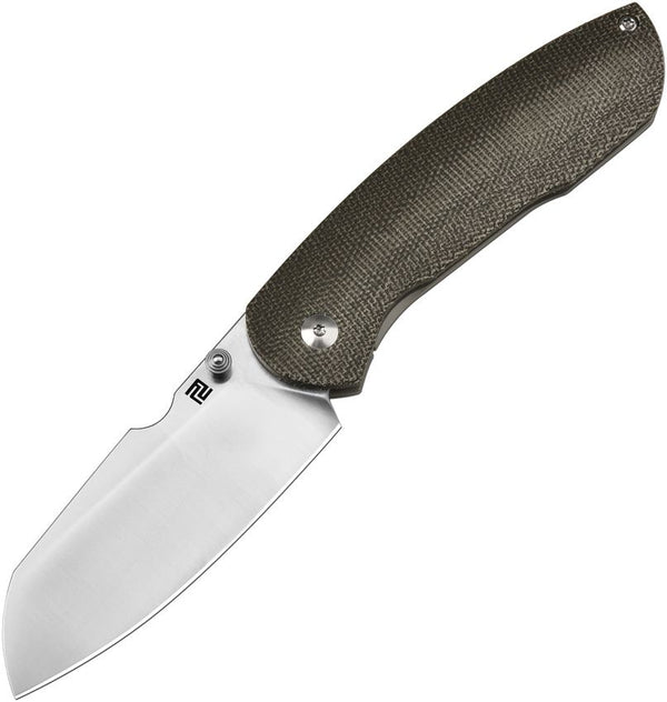 Artisan Prime Framelock OD Green Micarta w Gray Titanium Back Satin S90V