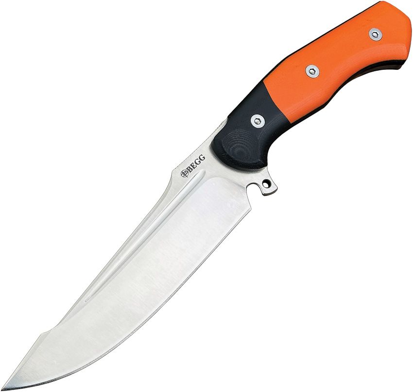 Begg Knives Alligator Fixed Blade Orange & Black G10 Satin 14C28N Sandvik