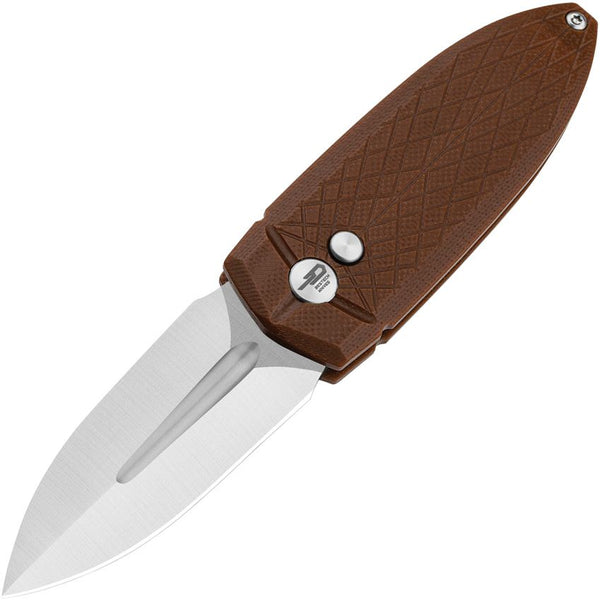 Bestech Knives Ququ Button lock Brown G10 Satin 14C28N