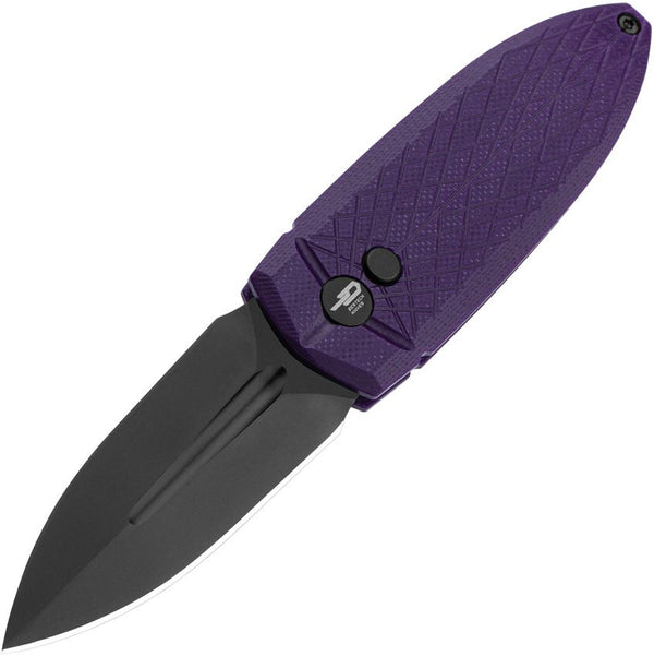 Bestech Knives Ququ Button lock Purple G10 Black DLC Coated 14C28N
