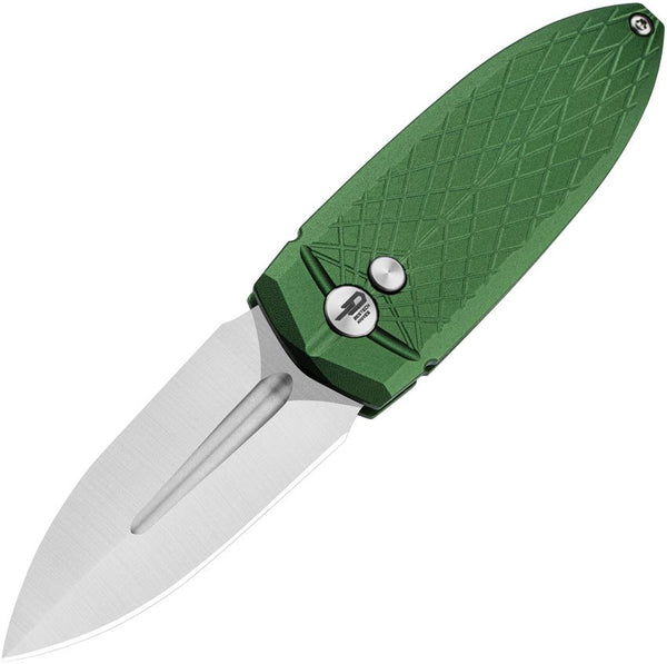 Bestech Knives Ququ Button lock Green Aluminum Satin 14C28N