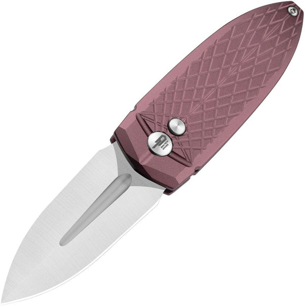 Bestech Knives Ququ Button lock Purple Brown Aluminum Satin 14C28N