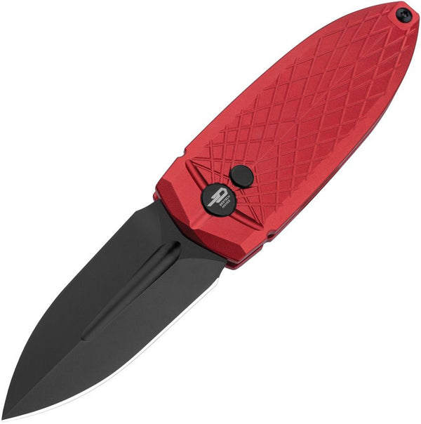 Bestech Knives Ququ Button lock Red Aluminum Black DLC Coated 14C28N