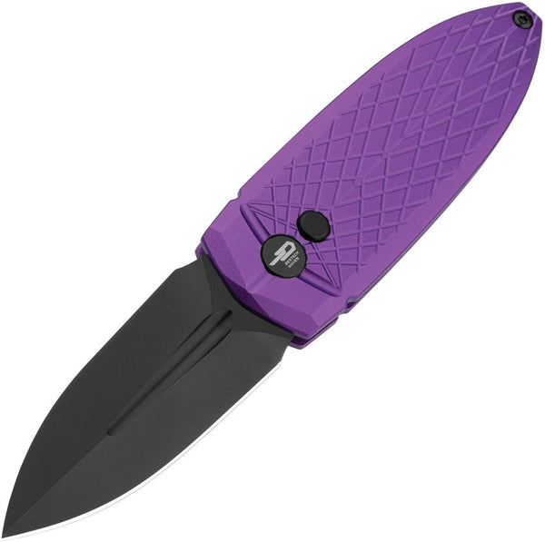 Bestech Knives Ququ Button lock Purple Aluminum Black DLC Coated 14C28N