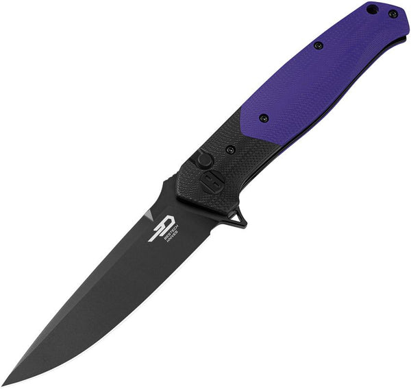 Bestech Knives Swordfish Button Lock Purple G10 Black Stonewash 14C28N Sandvik