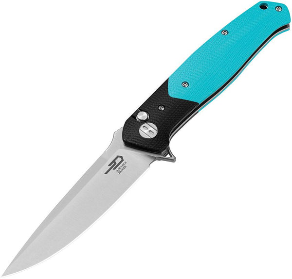 Bestech Knives Swordfish Button Lock Blue G10 Satin 14C28N Sandvik