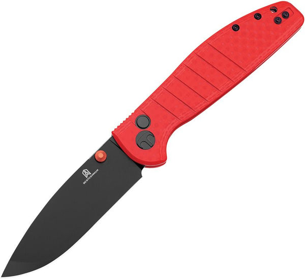 Bestech Knives Bestechman Goodboy Buttonlock Red G10 Black DLC Coated D2