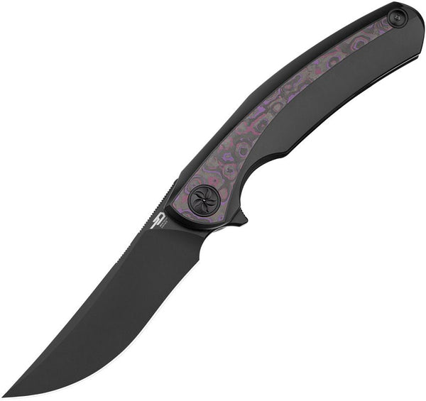 Bestech Knives Sambac Framelock Blackout Titanium w Purple Haze Fat Carbon Fiber inlay StonewashMagnacut