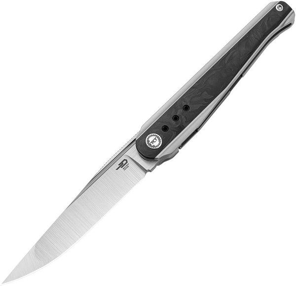 Bestech Knives Spear Phisher Framelock Titanium w Marble Carbon Fiber Bead Blast Bohler M390