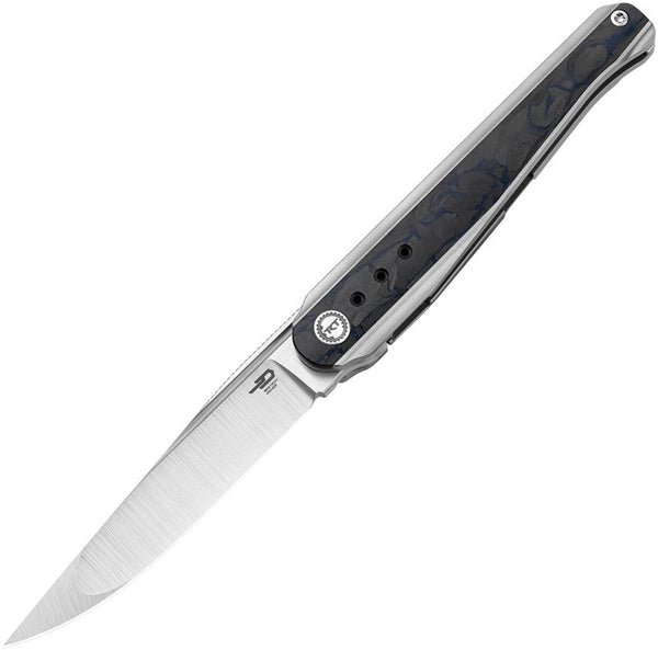 Bestech Knives Spear Phisher Framelock Titanium w Marble Carbon Fiber Satin Bohler M390