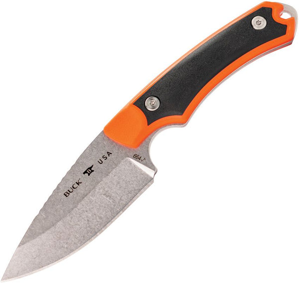 Buck Alpha Hunter Select Orange GFN w Black Versaflex Inlay Stonewash Drop Point 420HC