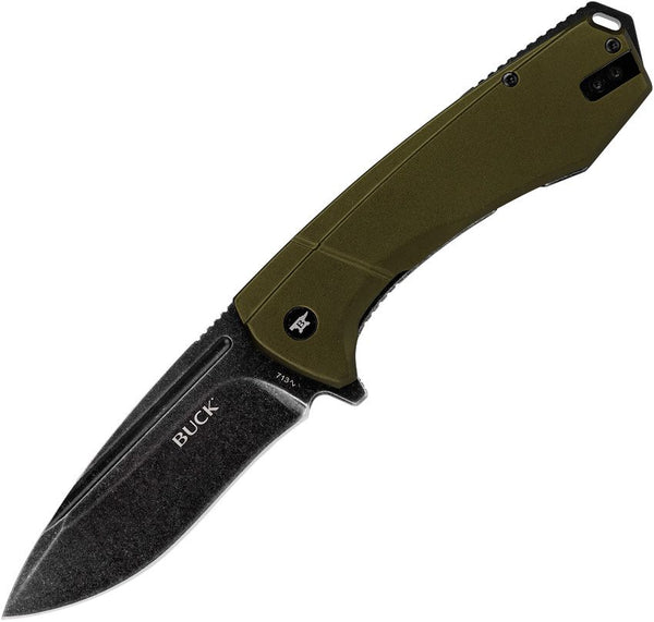 Buck Ruckus Framelock Black/Green Aluminum w Stainless Back Black Stonewash D2
