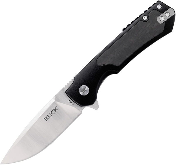Buck Stinger Framelock Black Aluminum w CF Inlay & Stainless Back Stonewash D2