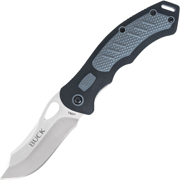 Buck Exert Linerlock Black and Gray Rubber Satin 420HC