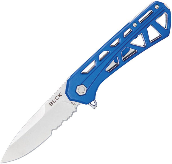 Buck Trace Linerlock Blue Skeletonized Aluminum Stonewash 7Cr17MoV