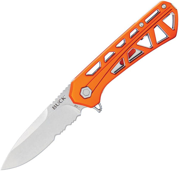 Buck Trace Linerlock Orange Skeletonized Aluminum Stonewash 7Cr17MoV