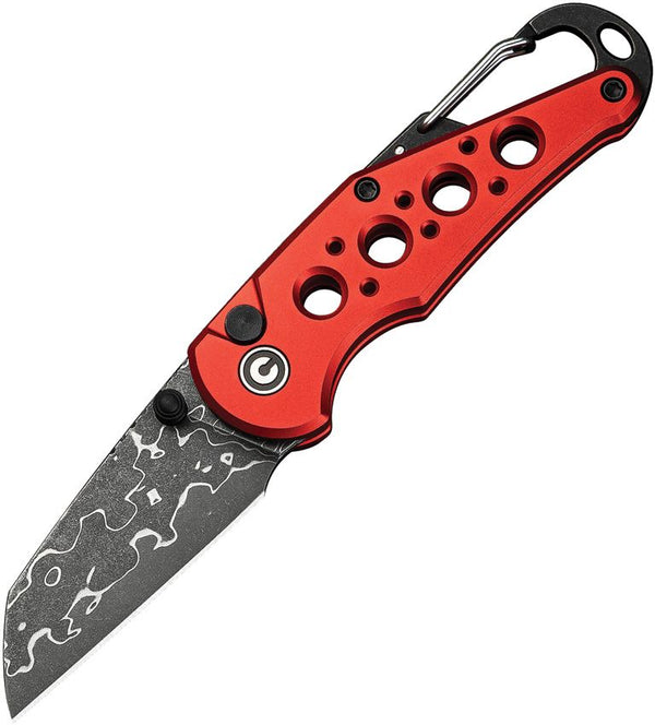 Civivi Pragma Button Lock Red Aluminum Wharncliffe Damascus