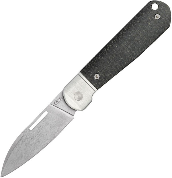 Case Cutlery Highbanks Slip Joint Black Burlap Smooth Micarta Stonewash Wharncliffe CPM-20CV