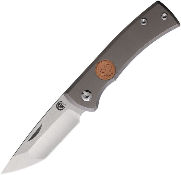 Chaves Knives Rendecion Slip Joint Stonewash Titanium w Copper Inlay Shield Satin Tanto Bohler M390