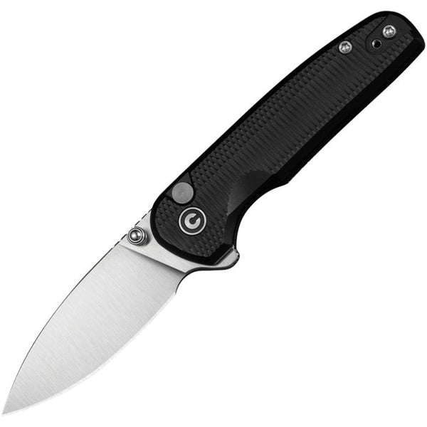 Civivi Mini Shakan Button Lock Black Aluminum Satin Drop Point Nitro-V