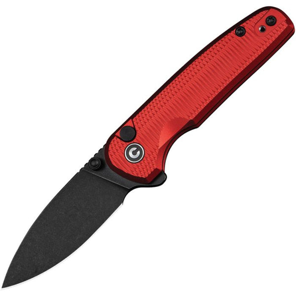 Civivi Mini Shakan Button Lock Red Aluminum Black Stonewashed Drop Point Nitro-V