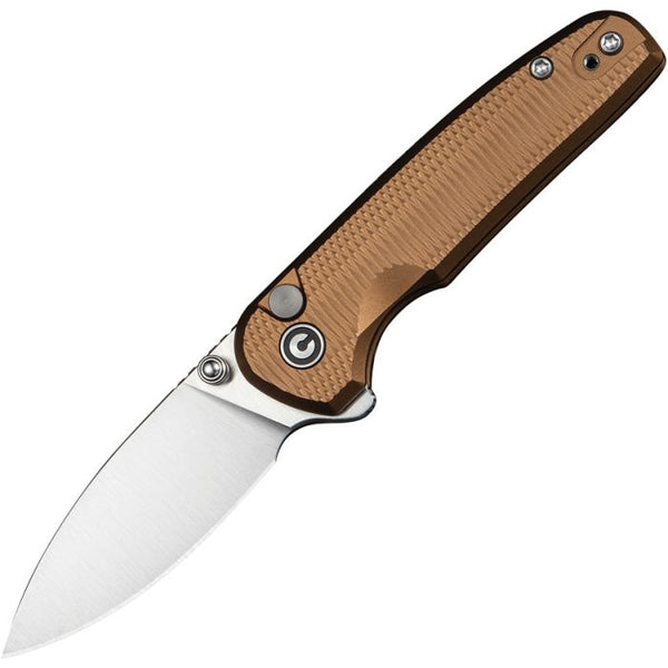 Civivi Mini Shakan Button Lock Coyote Brown Aluminum Satin Drop Point Nitro-V