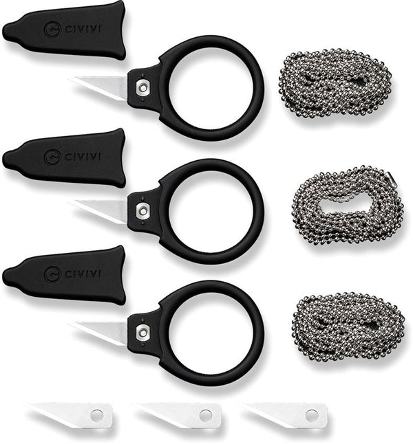 Civivi Quick Snip Fixed Blade Black ABS With Rubber Coating Satin 6Cr13 (3 pack)