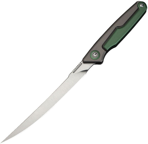 Civivi Shawka Fillet Liner Lock Green, Gray Aluminum Satin Trailing Point 14C28N