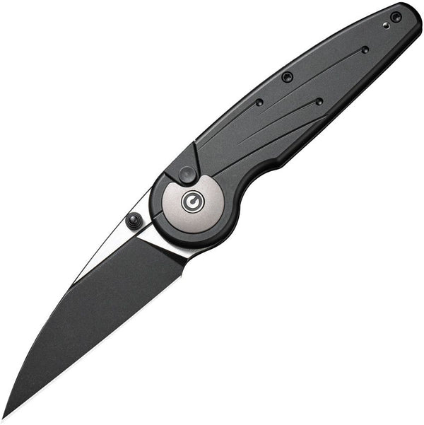 Civivi Starflare Button Lock Gray Aluminum Black Stonewashed & Satin Wharncliffe Nitro-V