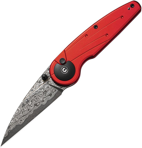 Civivi Starflare Button Lock Red Aluminum Wharncliffe Damascus