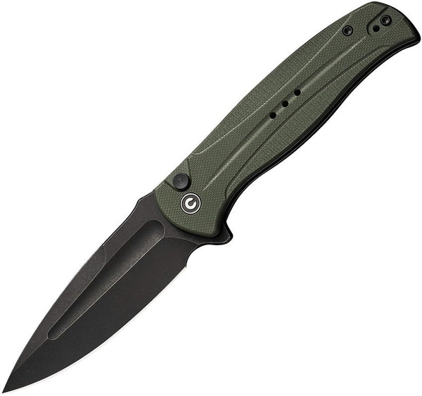 Civivi Incindie Button Lock OD Green G10 Black Stonewashed Spear Point 14C28N