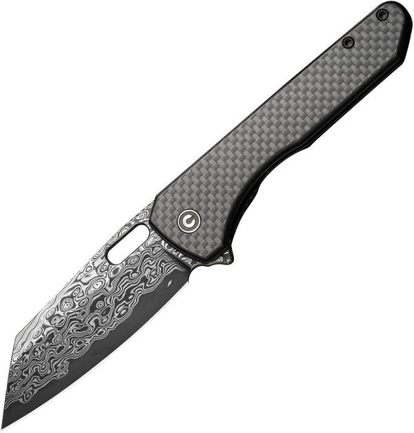 Civivi Nugz Liner Lock Twill Carbon Fiber Overlay On Black G10 Reverse Tanto Damascus