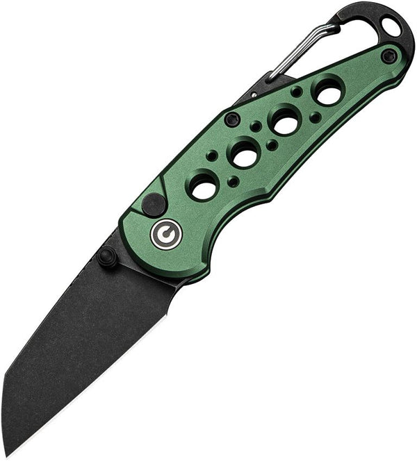 Civivi Pragma Button Lock Green Aluminum Black Stonewashed Wharncliffe Nitro-V