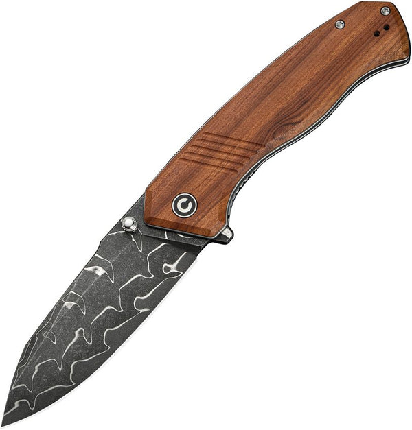 Civivi Placoid Liner Lock Guibourtia Wood Clip Point Damascus