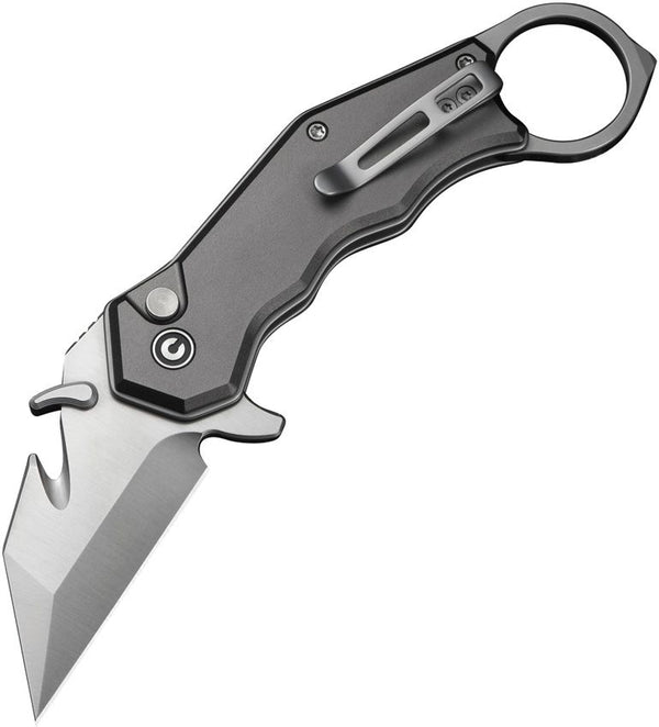 Civivi Amaroq Button Lock Gray Aluminum Satin Reverse Tanto With Guthook Nitro-V