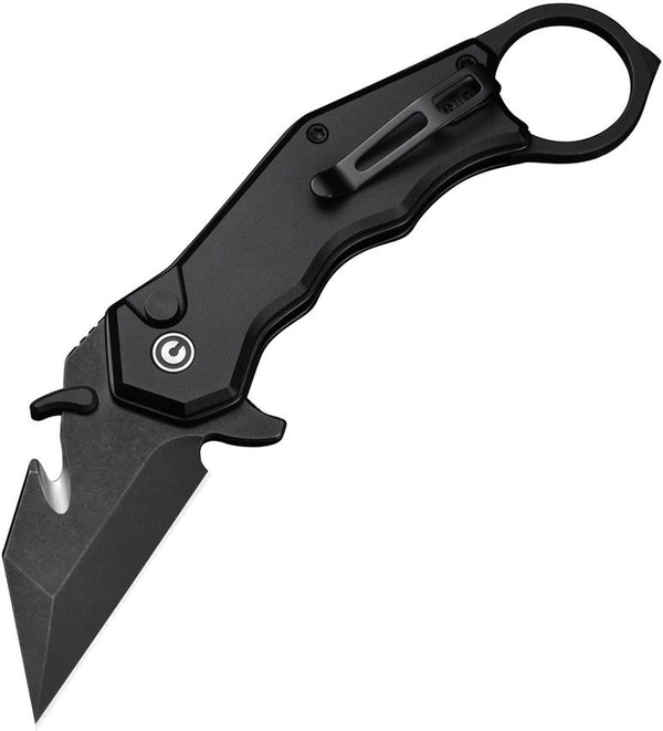 Civivi Amaroq Button Lock Blackout Aluminum Stonewashed Reverse Tanto With Guthook Nitro-V