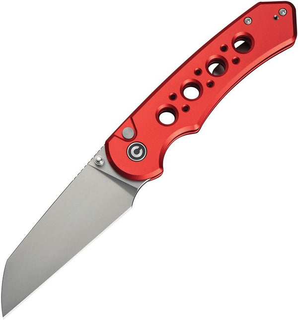 Civivi Pragma Prime Button Lock Red Aluminum Stonewashed Wharncliffe 14C28N
