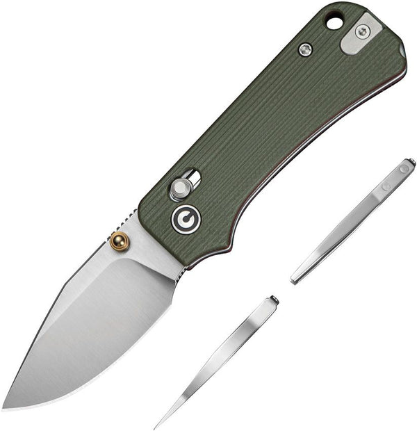 Civivi Baby Banter 2 Crossbar Lock Green / Red G10 Satin Modified Clip Point 14C28N