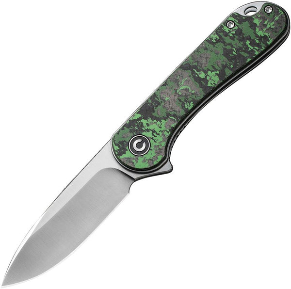 Civivi Elementum Liner Lock Green/Black Jungle Wear Fat Carbon Fiber Satin Drop Point CPM S35VN SE