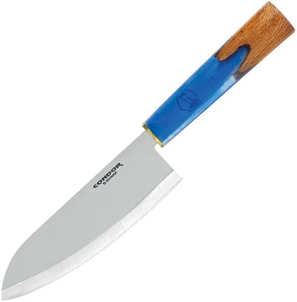 Condor Shefu Kitchen Santoku Blue Epoxy Resin & Hickory Blasted Satin 440C