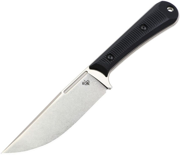 Diafire Survival Crafter Fixed Blade Black Textured G10 Stonewash & Electroless Nickel K110