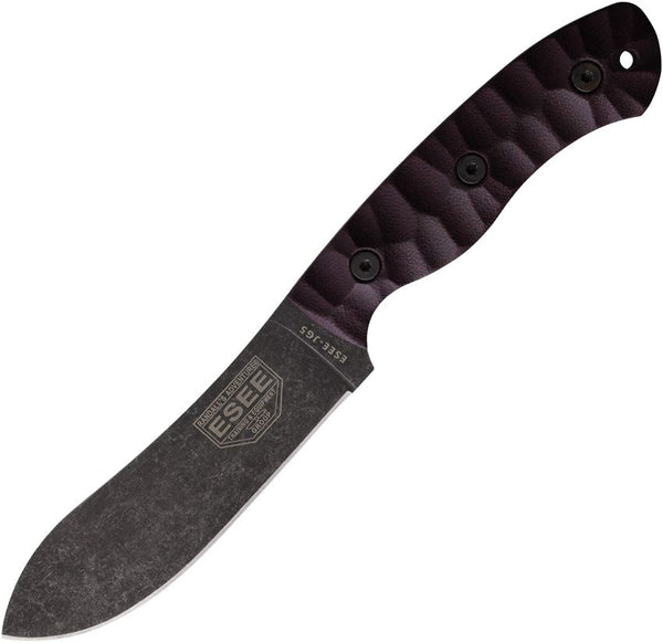 ESEE JG5 Fixed Blade Burgundy Burgundy Linen Micarta Black Stonewash Nessmuk 1095HC