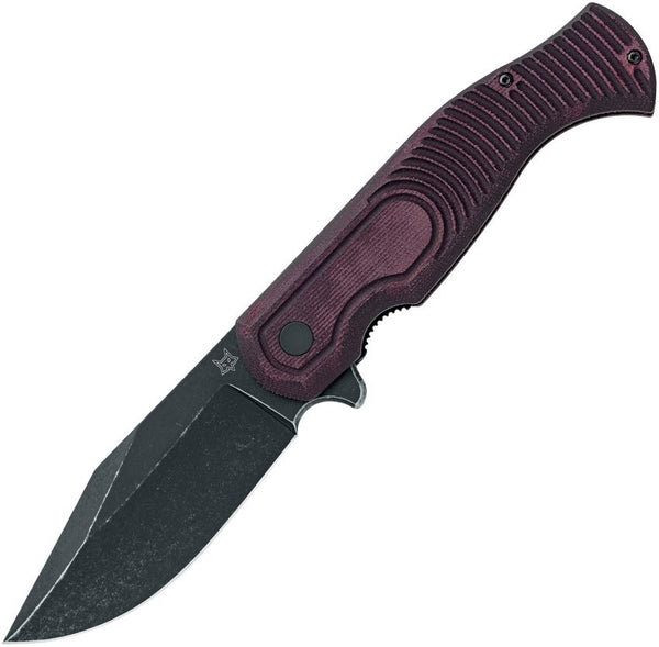 FOX Knives Eastwood Tiger Linerlock Burgundy Micarta Black Stonewash CPM S90V