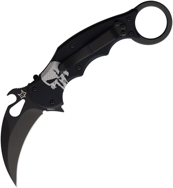 FOX Karambit Linerlock Punisher Artwork Black Aluminum Coated Bohler N690