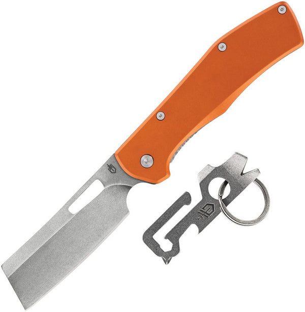 Kit Gerber Flatiron Orange Anodized Aluminum Stonewash Cleaver 7Cr17Mov and Mullet