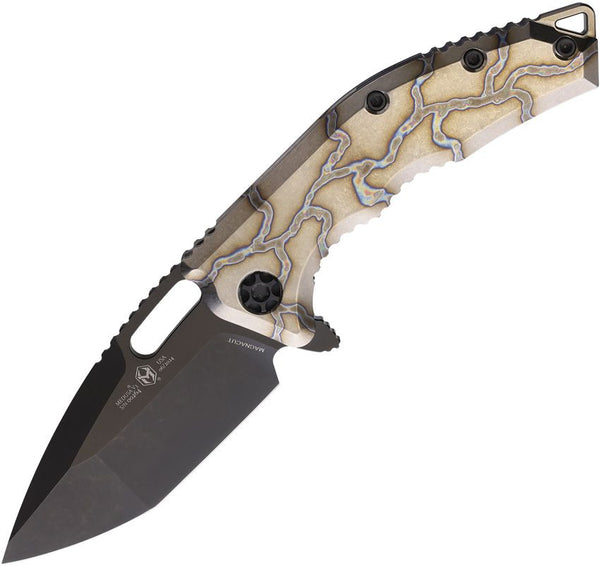 Heretic Knives Medusa Framelock Flame Anodized Titanium Black DLC Coated Tanto CPM MagnaCut