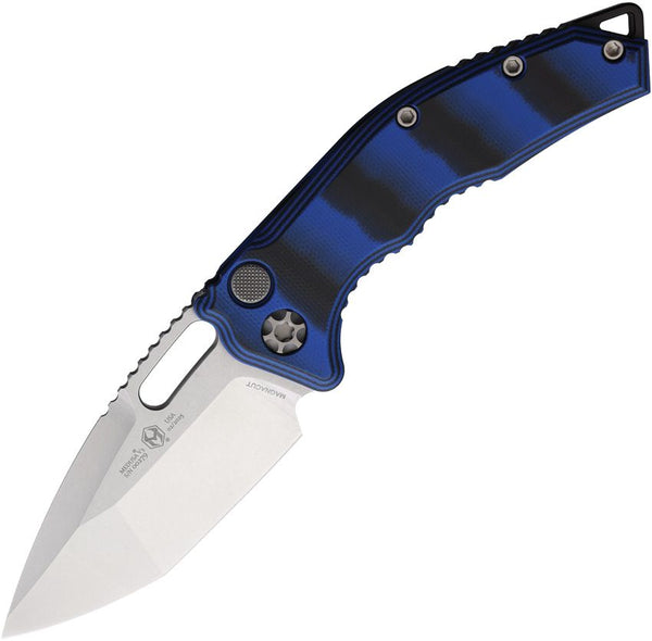 Heretic Knives Auto Medusa Button Lock Black & Blue G10 Stonewash Tanto CPM MagnaCut