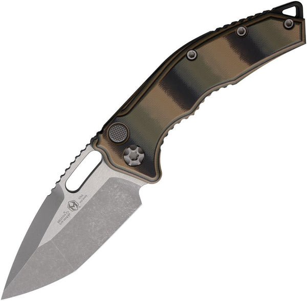 Heretic Knives Auto Medusa Button Lock Camo G10 Battleworn Tanto CPM MagnaCut